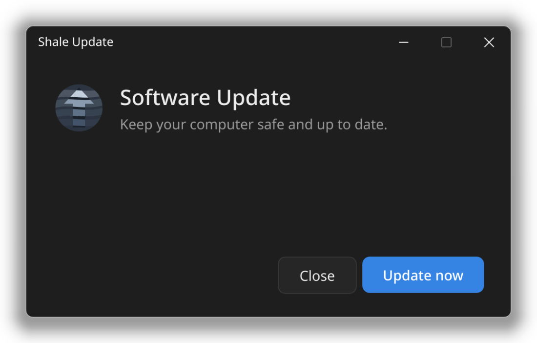 Software Update with the buttons Close and Update now